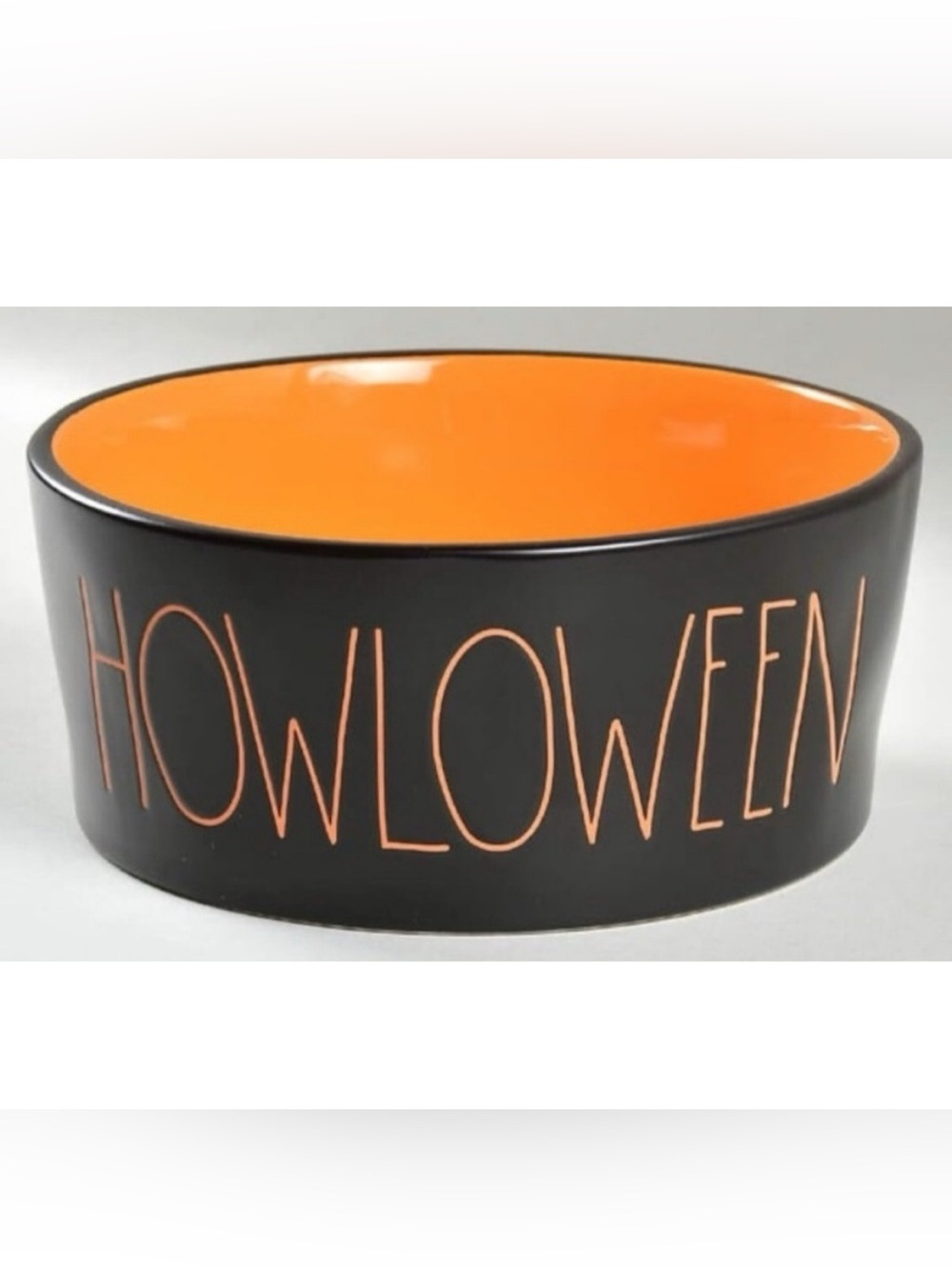 🎃NEW RAE DUNN “Howloween” Pet Dog Food Dish Bowl XL Black Orange Ceramic LL
